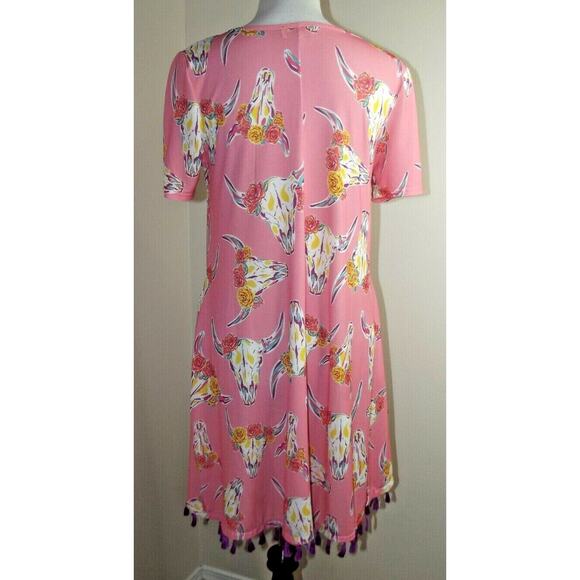 SIMPLY SOUTHERN Wild Bulls DRESS -Size Small -Pink w/Purple Tassels Short Sleeve - Picture 6 of 7